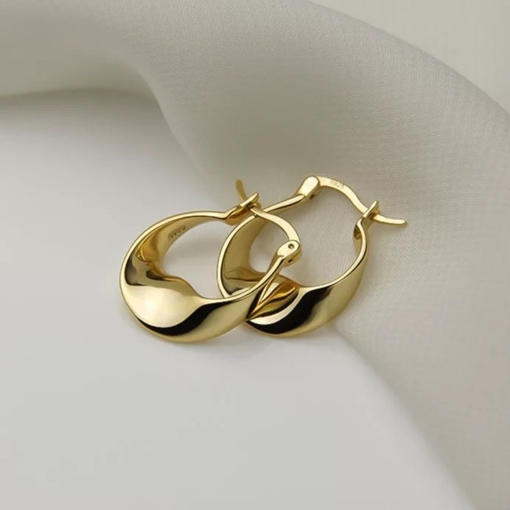 New 18K Gold Vermeil Sterling Silver 925 Twisted Hoops earrings set